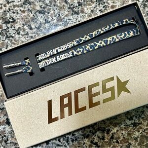 NWT Golden Goose Leopard-Print Laces with Contrasting White Logo, 130